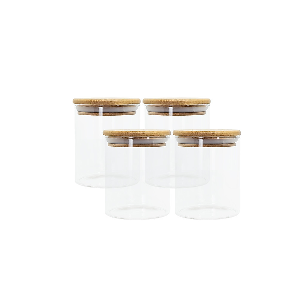 Conjunto de 4 Potes Herméticos de 400 Ml com Tampa de Bambu Oikos