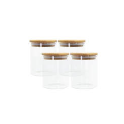 Conjunto de 4 Potes Herméticos de 400 Ml com Tampa de Bambu Oikos