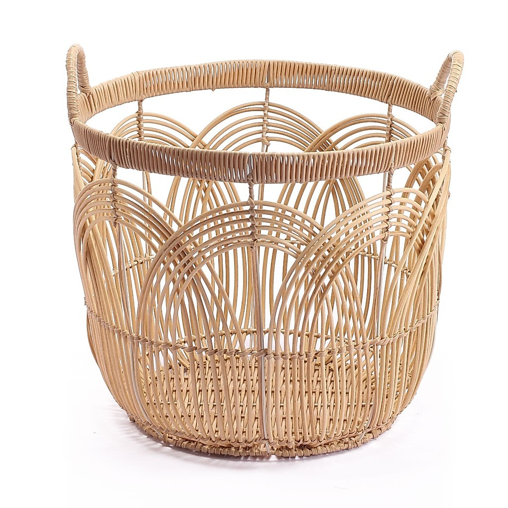 CESTO GRANDE REDONDO 40CM C/ ALCAS ARCOS PALHA RATTAN — imagem 2 de 2