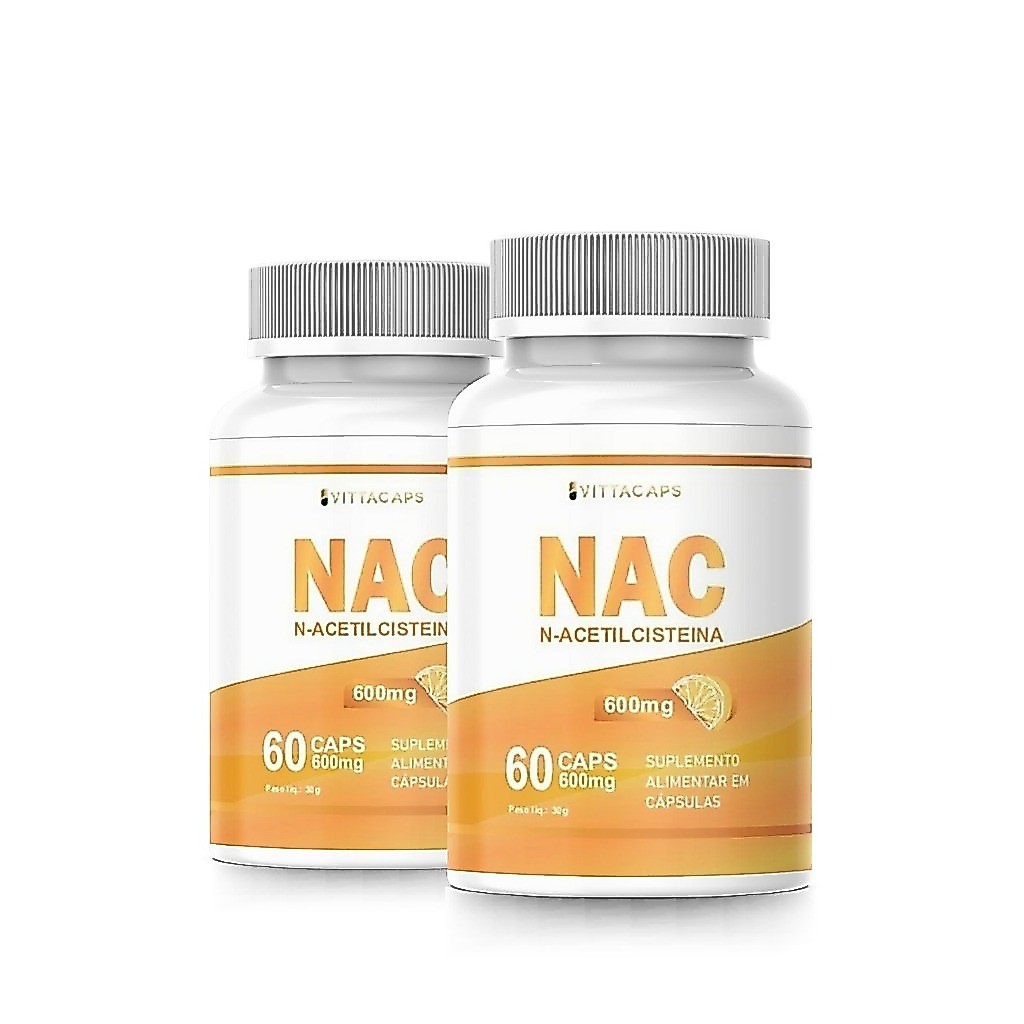 KIT 2 NAC N-Acetil L-Cisteína 600mg | Antioxidante, Detox, Imunidade e Saúde do Fígado-120 Cápsulas