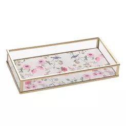 Bandeja Decorativa Blossom Garden 20cm Dourada Metal Wolff para Perfumes Cosméticos Joias Acessórios Mesa Aparador Casa