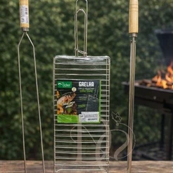 Grelha de peixe de dupla côncava peixe assado kit com espetos para churrasco