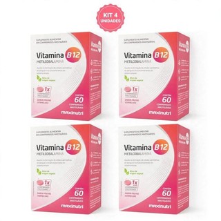 KIT 4 x Vitamina B12 Metilcobalamina Mastigáveis 240 Comp Maxinutri Sabor Vegan Frutas vermelhas