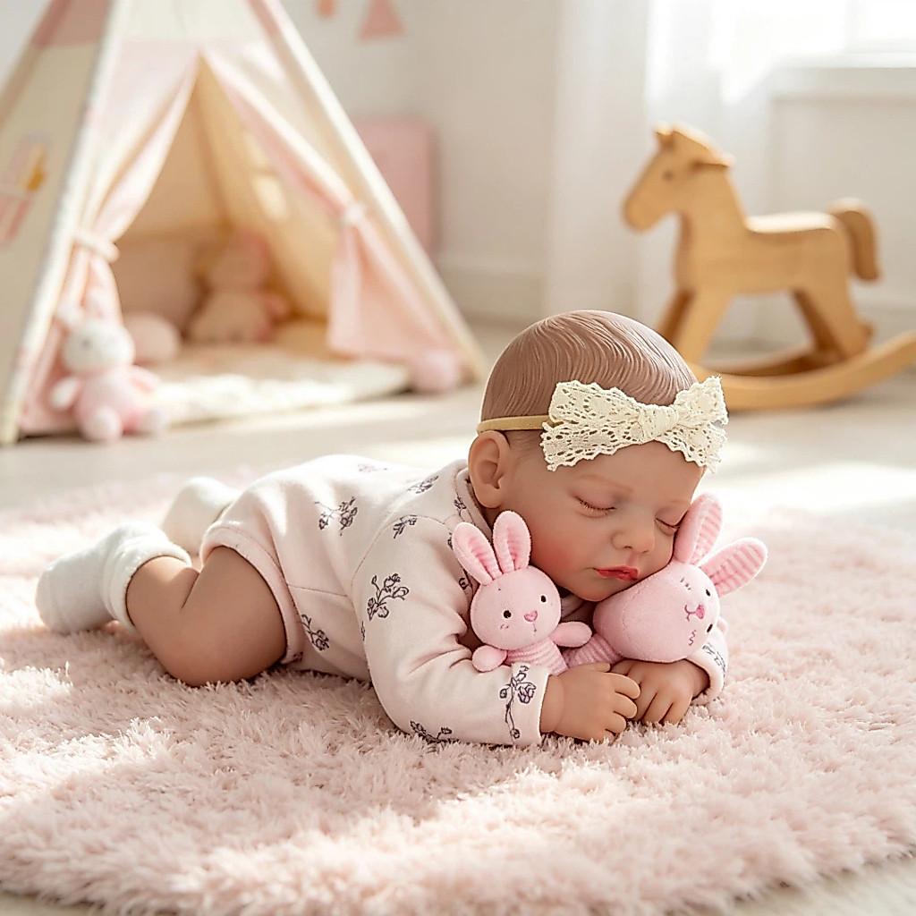 Bebê Reborn Menina Silicone 48cm Boneca Olho Fechado com Acessórios Pode dar Banho BRASTOY · foto 2