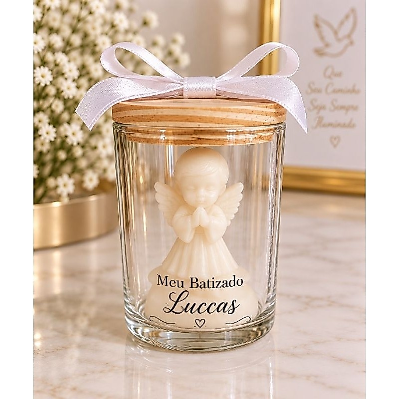 Vela Aromática Personalizada – Lembrancinha de Batizado, nascimento, primeira eucaristia