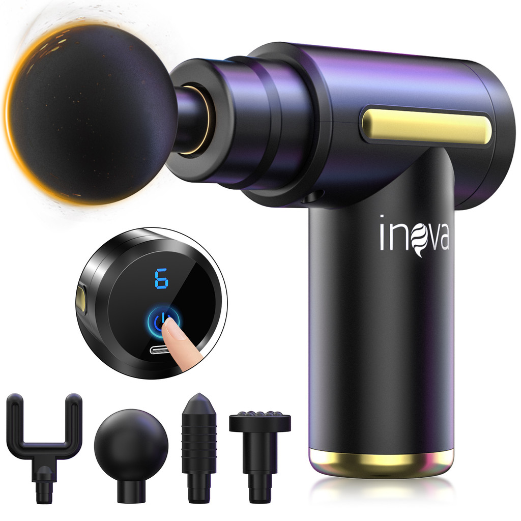INOVA Pistola de Massagem Profissional 6 Níveis Massageador Muscular com 4 Acessórios