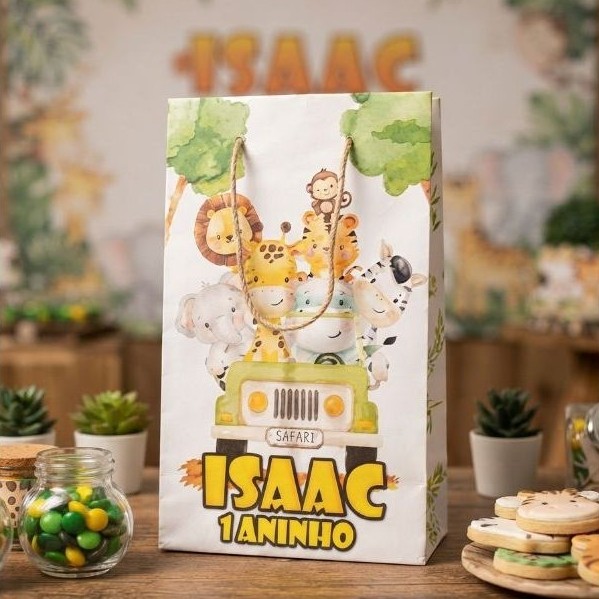 Sacolinhas Personalizadas surpresa Safari , chá revelação , maternidade , aniversário , kits de sacolinhas