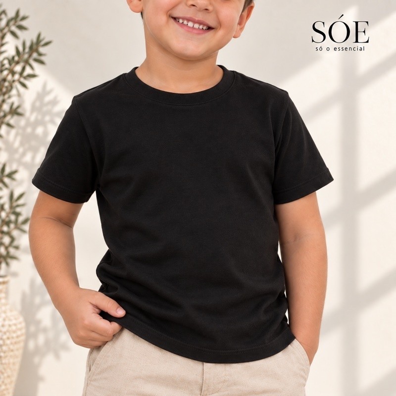 Kit 2 Camisetas Infantil Masculina Básica Algodão Preta e Branca Manga Curta Menino — imagem 2 de 2