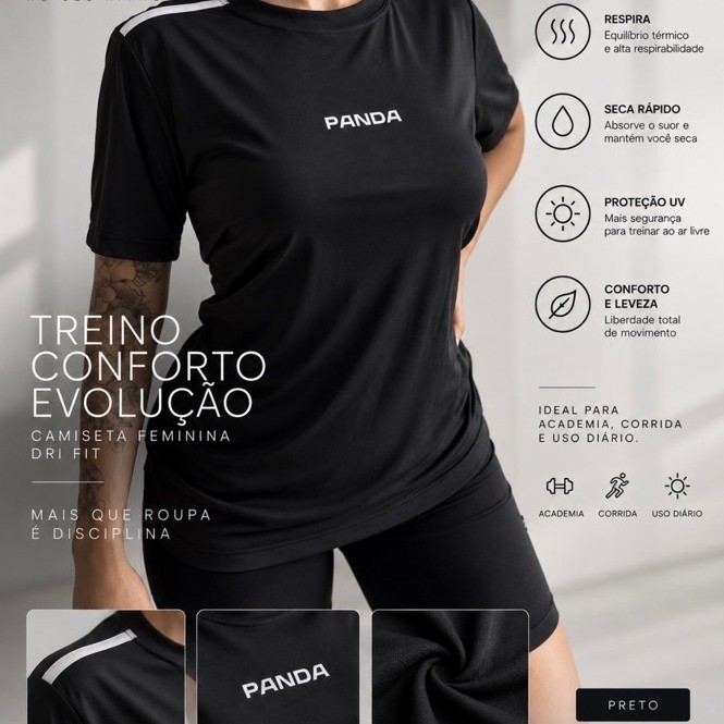 camiseta feminina dry fit para academia/corrida/treino com proteção UV (COD01)