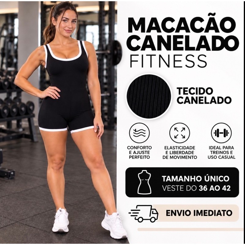 MACACÃO FEMININO FITNESS MACAQUINHO CANELADO ACADEMIA GINÁSTICA