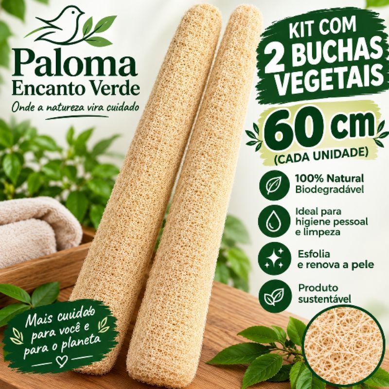 Kit 2 Buchas Vegetais 60 cm inteira Natural para Banho – Esfoliante Corporal
