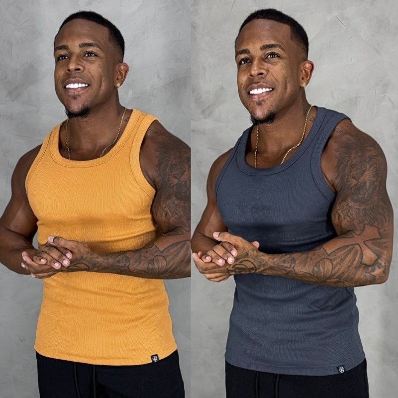 De Buenas Regata Americana Masculina Ribana Canelada Treino Academia Slim Premium Fitness