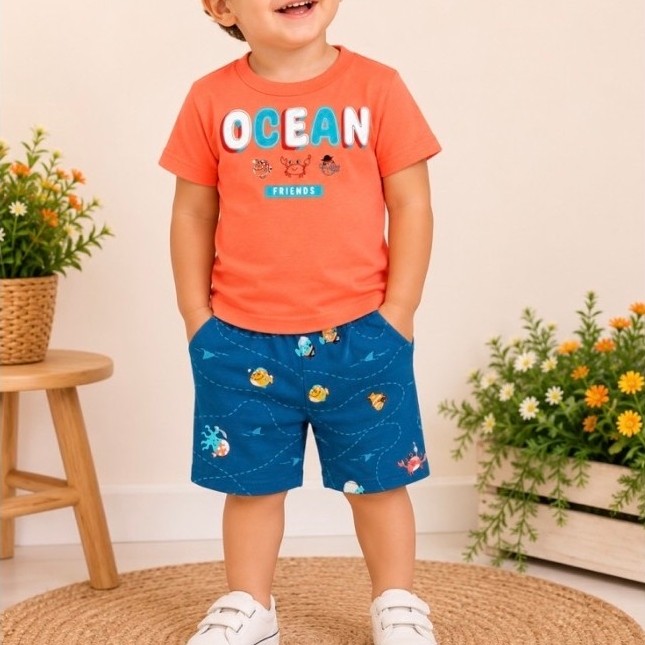 Conjunto Brandili Masculino Ocean Camiseta e Bermuda Azul
