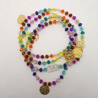 Guia de Proteção Linha dos Ciganos Cristal Colorido Multicor Medalha Moeda Dourada Ritual Artigos Religiosos