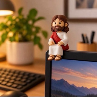 Mini Jesus decoração de monitor de computador estante carro moto