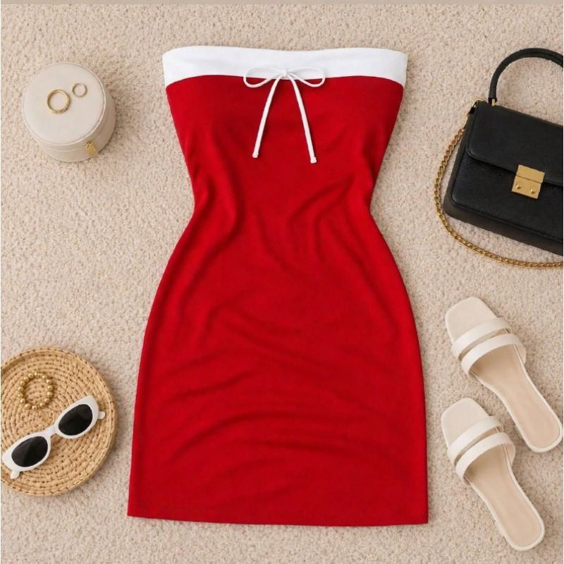 Vestido Bicolor Feminino Curto Suplex Com Amarração