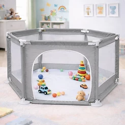 Cercadinho Para Bebê Baby Bear Cinza Chiqueirinho Infantil Resistente Seguro Dobrável