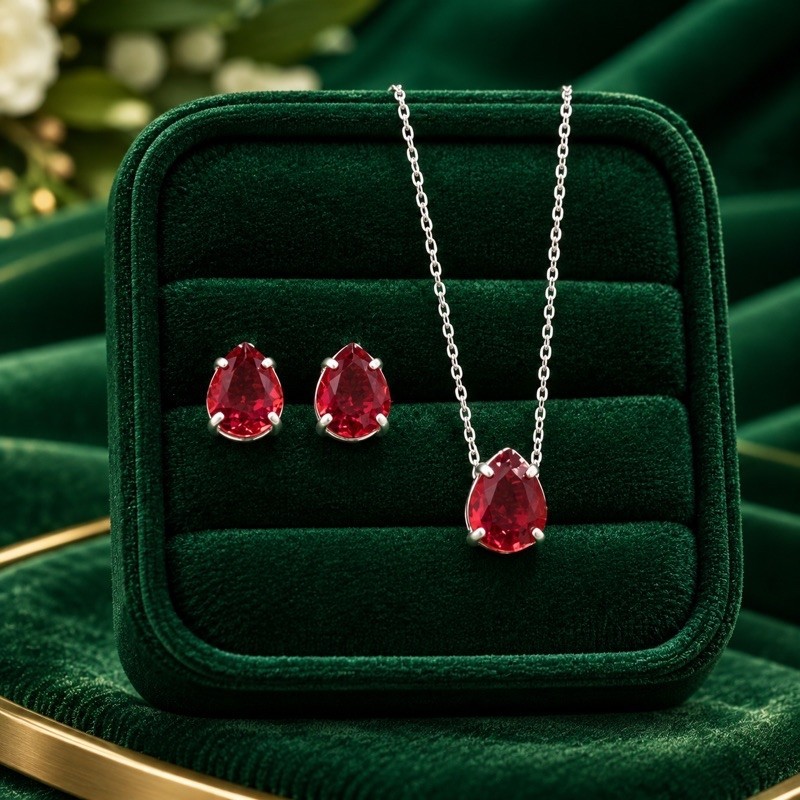 Conjunto Feminino Rosa Cereja em Prata 925 Elegante