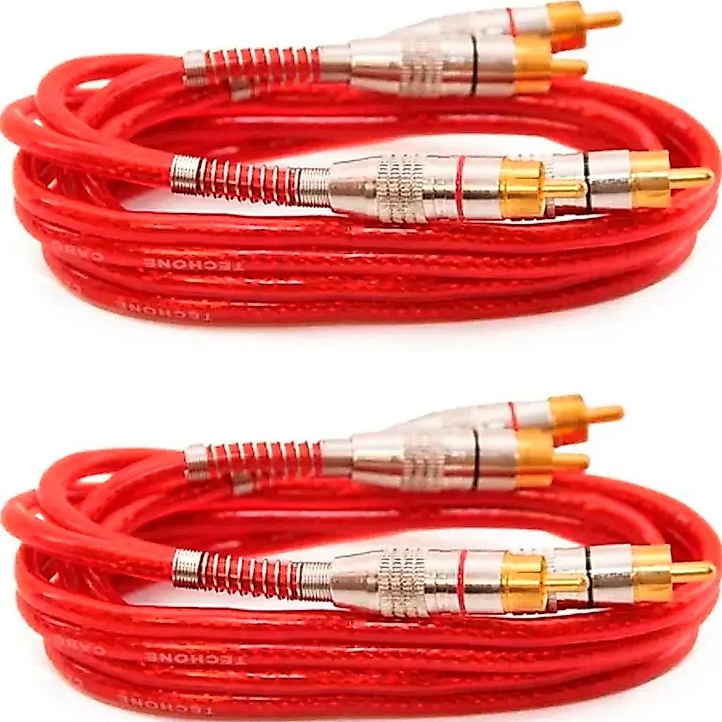 Kit 2 Cabos Rca 1 Metro Dupla Blindagem Blindado Com Cobre 1m 5mm Vermelho