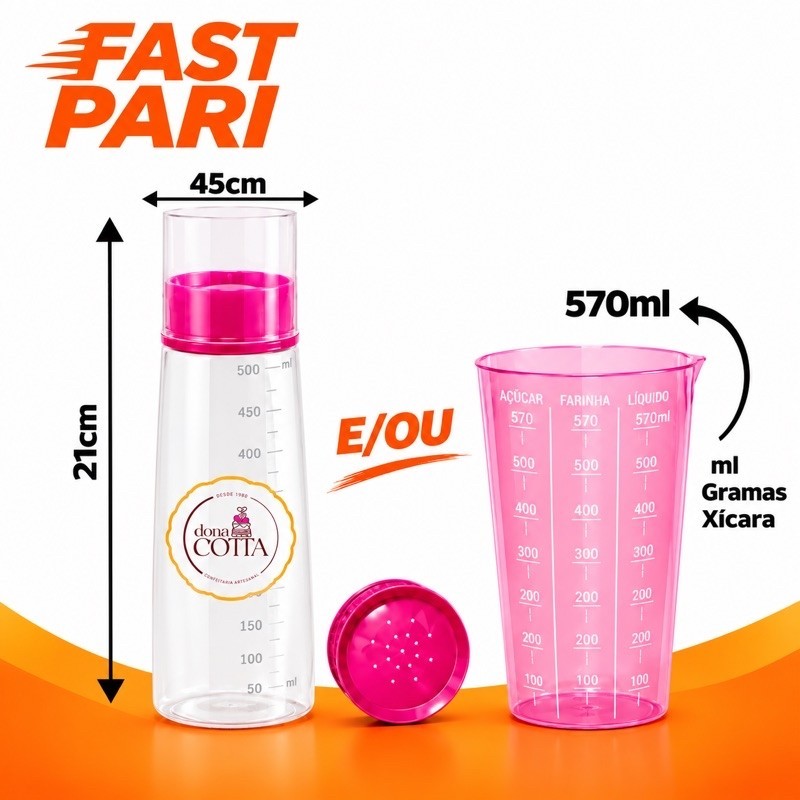 Regador de massas para Umedecer Bolo 0,5 L e/ou Copo Dosador 500 ml Rosa