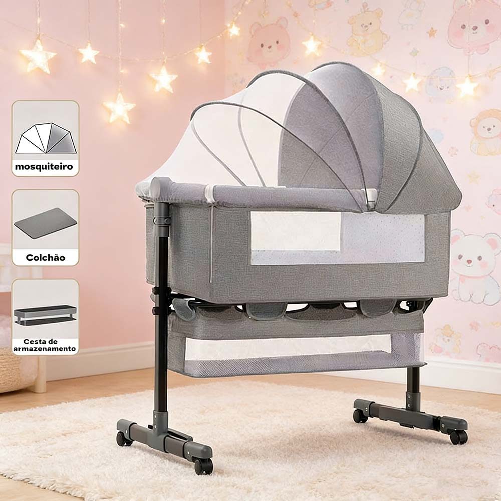 Berço Moises Portátil com Balanço e Trava de Segurança Regulável - Mosqueteiro, Até 3 Anos