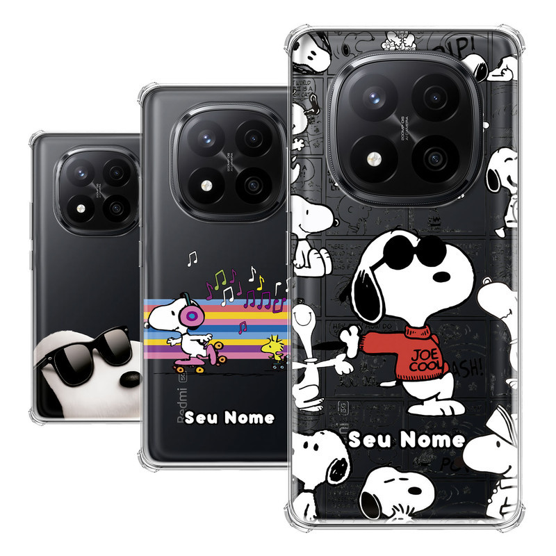 Capa para Xiaomi Redmi Note 14 Pro Plus 5G Coleção Snoopy e Charlie Brown e Woodstock