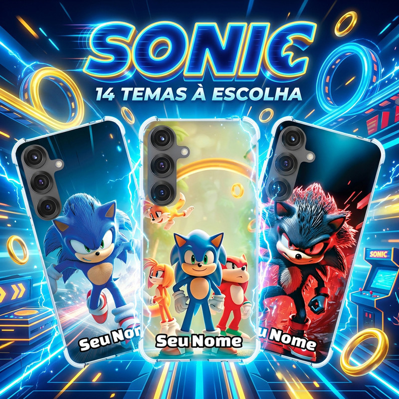 Capa Capinha GALAXY A23 A22 A20 A17 A16 A15 A14 A13 A12 A11 A10 A07 Anti-impacto Personalizada tema SONIC diversão kids