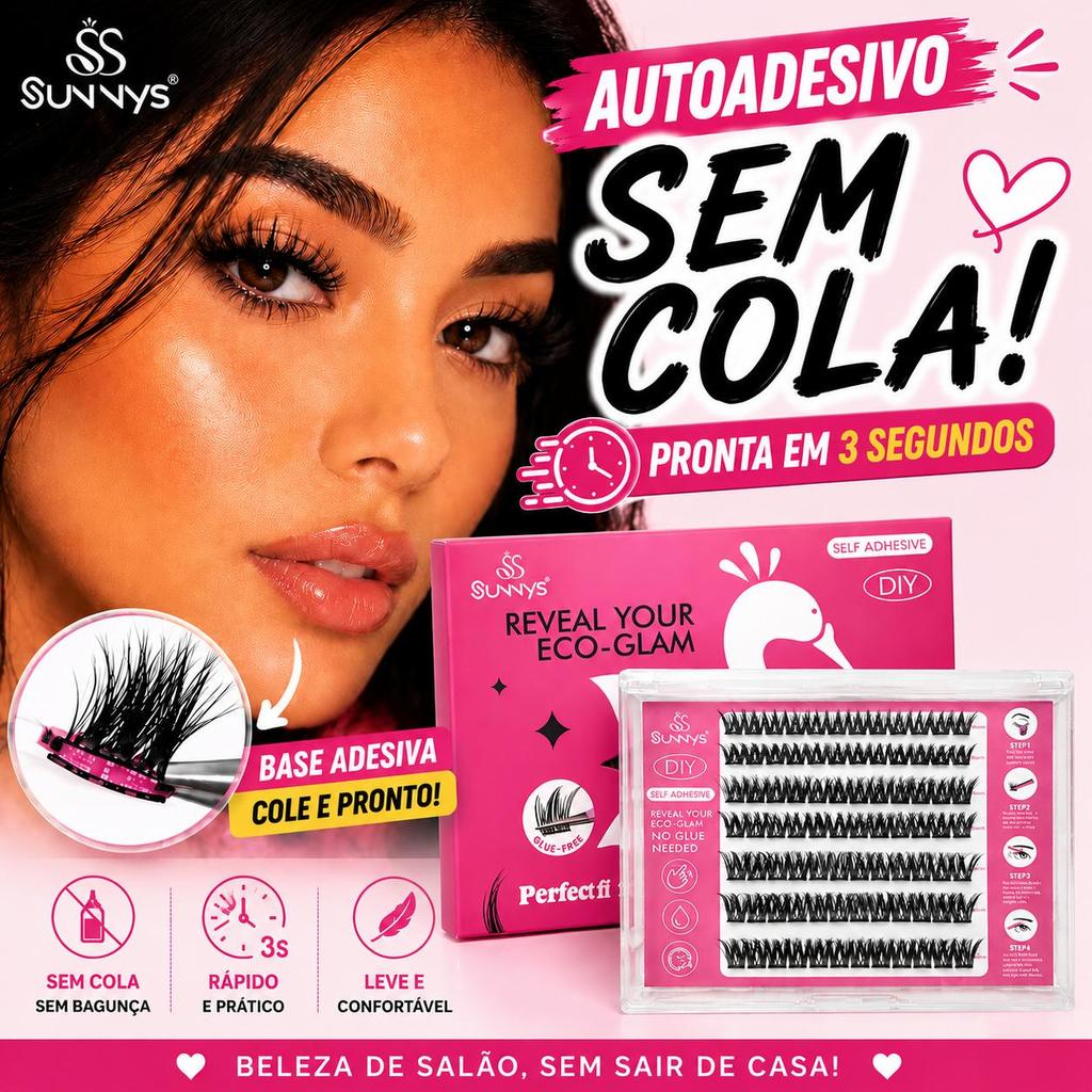 Pestanas Postiças Autocolantes SUNNYS 10-16 mm |Naturais | Fácil Aplicação em 30s | Kit Completo com Pinça | Sem Cola