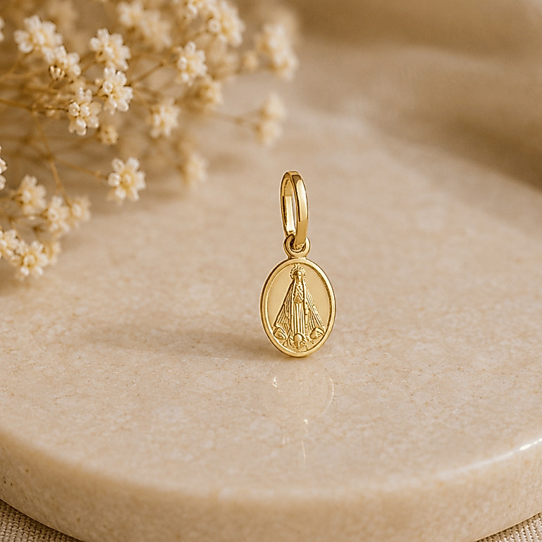 Pingente Mini Medalha Nossa Senhora Aparecida 15mm Semijoia Coleção Religiosa