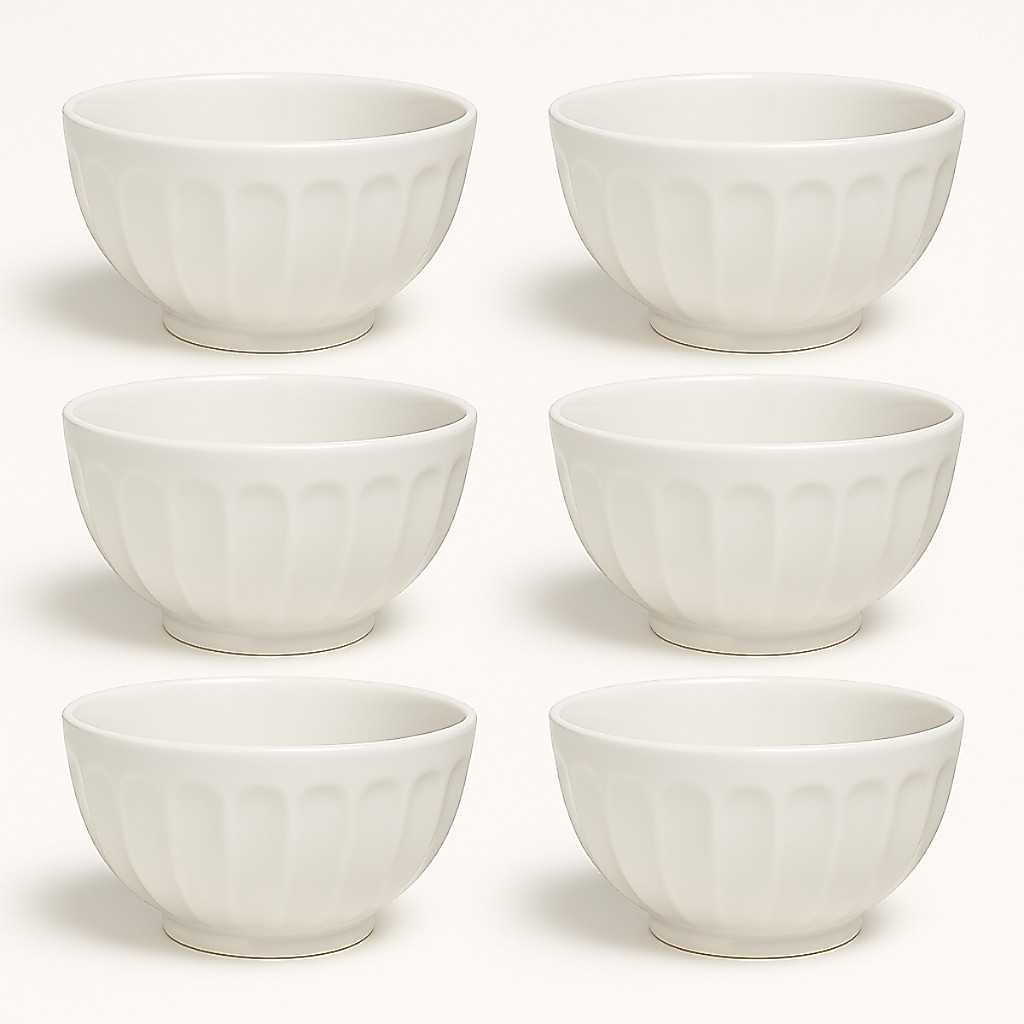 Kit 6 Cumbuca Canelada Tigela Porcelana Branca 310ml Caldos & Sopas Petiscos Sobremesas