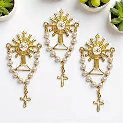 12 Boton Broche JHS Ostensório com Terço Pérola