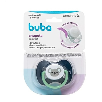 Chupeta Buba Coala Azul Tamanho 2 Comfort Utra Soft Infantil +6 meses com Tampa