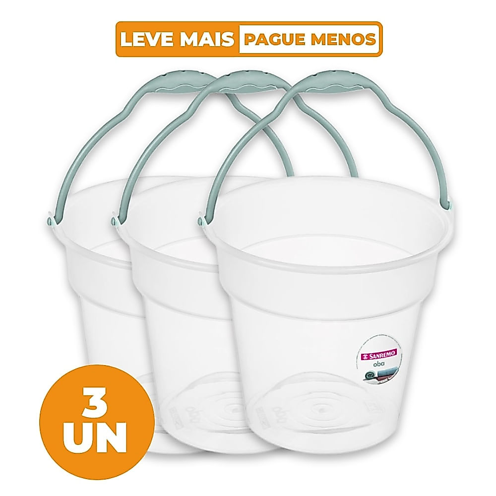 Kit 3 Baldes Plásticos Transparente com Alça 15L Oba Sanremo