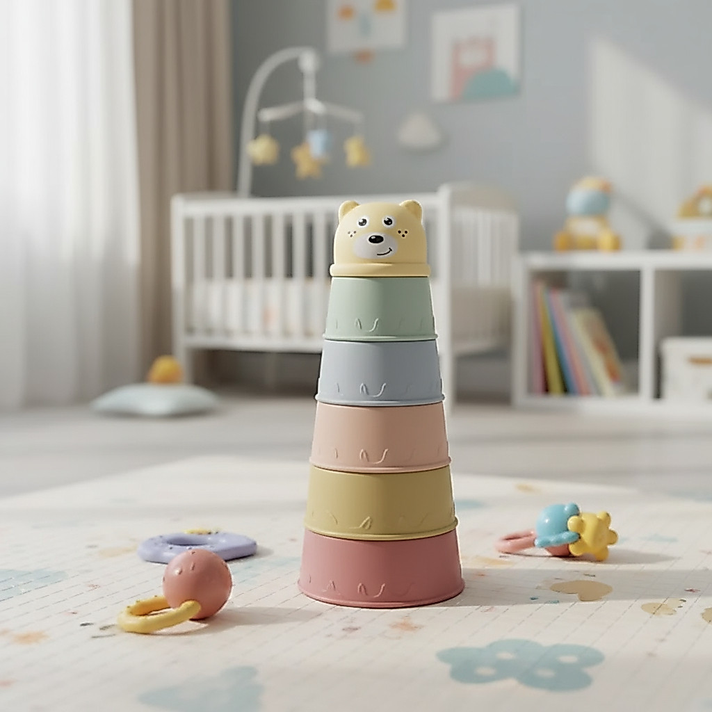 Brinquedo Divertido Empilhar Contar P/ Bebê Educativo Urso Fofo Potes Encaixe Desenvolvimento Menina