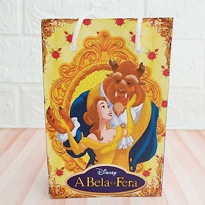 Sacolinha Surpresa Personalizada da BELA E A FERA 10X15X4 Lembrancinha para Chá revelação Chá de Bebê PEGUE E MONTE