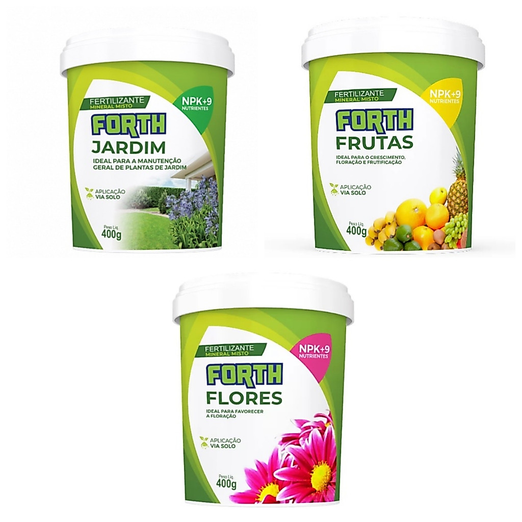 kit 3 produtos forth jardim + forth frutas + forth flores