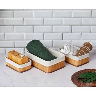 Cestos Organizador De Bambu Para Lavanderia Com forro Removível  Requinte  E Elegancia Premium