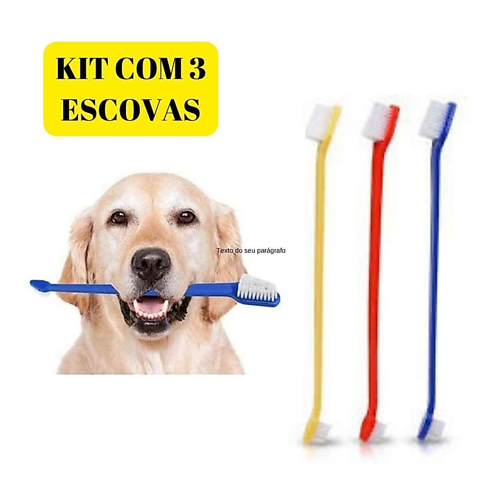 KIT 3 ESCOVA DE DENTE PET PARA CACHORRO E GATO DUPLA CORES SORTIDAS
