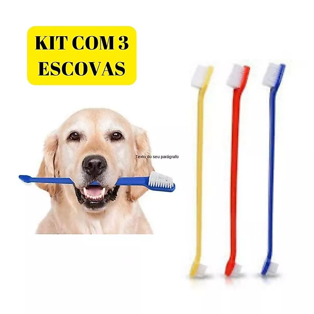 KIT 3 ESCOVA DE DENTE PET PARA CACHORRO E GATO DUPLA CORES SORTIDAS