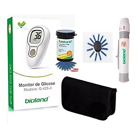 Kit Completo Bioland G425-3 – Aparelho de Glicose com Tiras, Lancetas e Bolsa