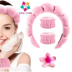 ANA 1108 Acessórios de Skincare Spa Feminino-(1 conjunto contém 4) Presilha de Flor Tiara Nuvem Faixa de Pulso