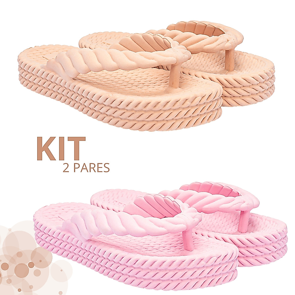 Kit Sandalia Chinelo Tamanco 3 Tiras Plataforma Nuvem Feminino Trançado Confortável