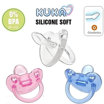 Chupeta Kuka 100% Silicone Soft Ortodôntica C/ Alça Para Bebês de Tm1 0-6 Meses e Prendedor de Fita