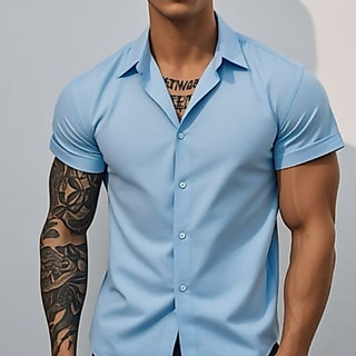 Camisa Social Masculina Manga Curta Forma Tradicional