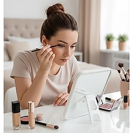 Espelho de Mesa Retangular Maquiagem Dobrável Portátil Skincare com Base