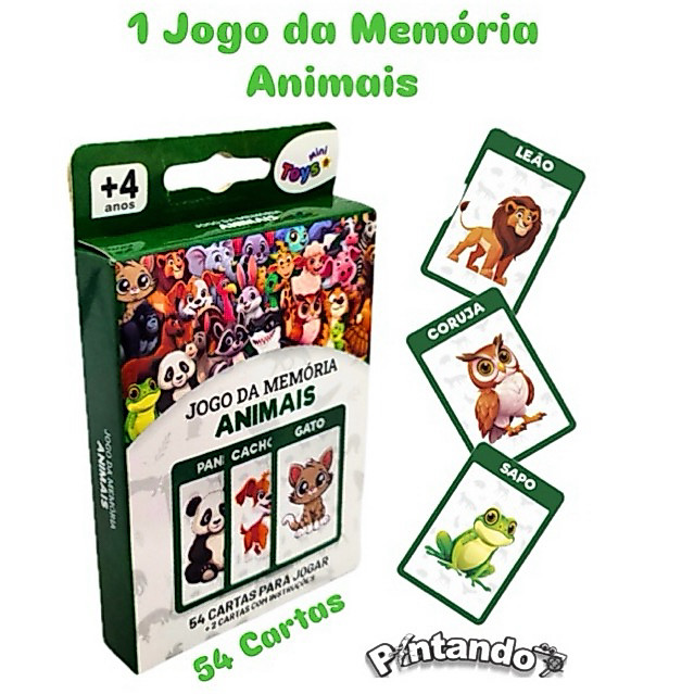 1 Jogo da Memória Animais 54 Cartas Grandes Jogo Raciocínio Lembracinha