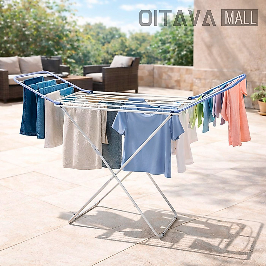 Varal de Chão Apartamento Dobrável 3 Compartimentos Slim com Abas Leve Prático e Funcional