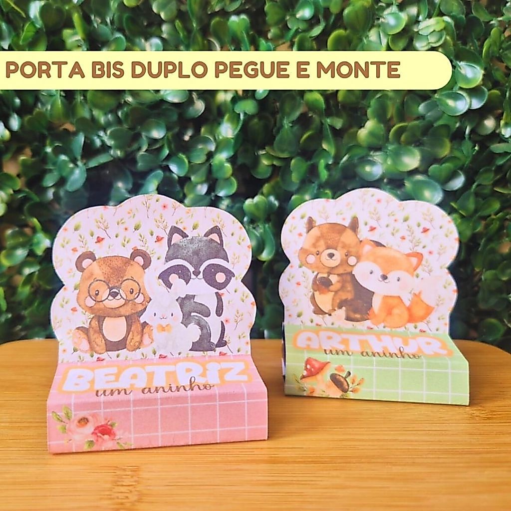 Porta Bis Duplo BOSQUE ENCANTADO | Lembrancinhas personalizadas | Mimos | Aniversário infantil | (PEGUE E MONTE)