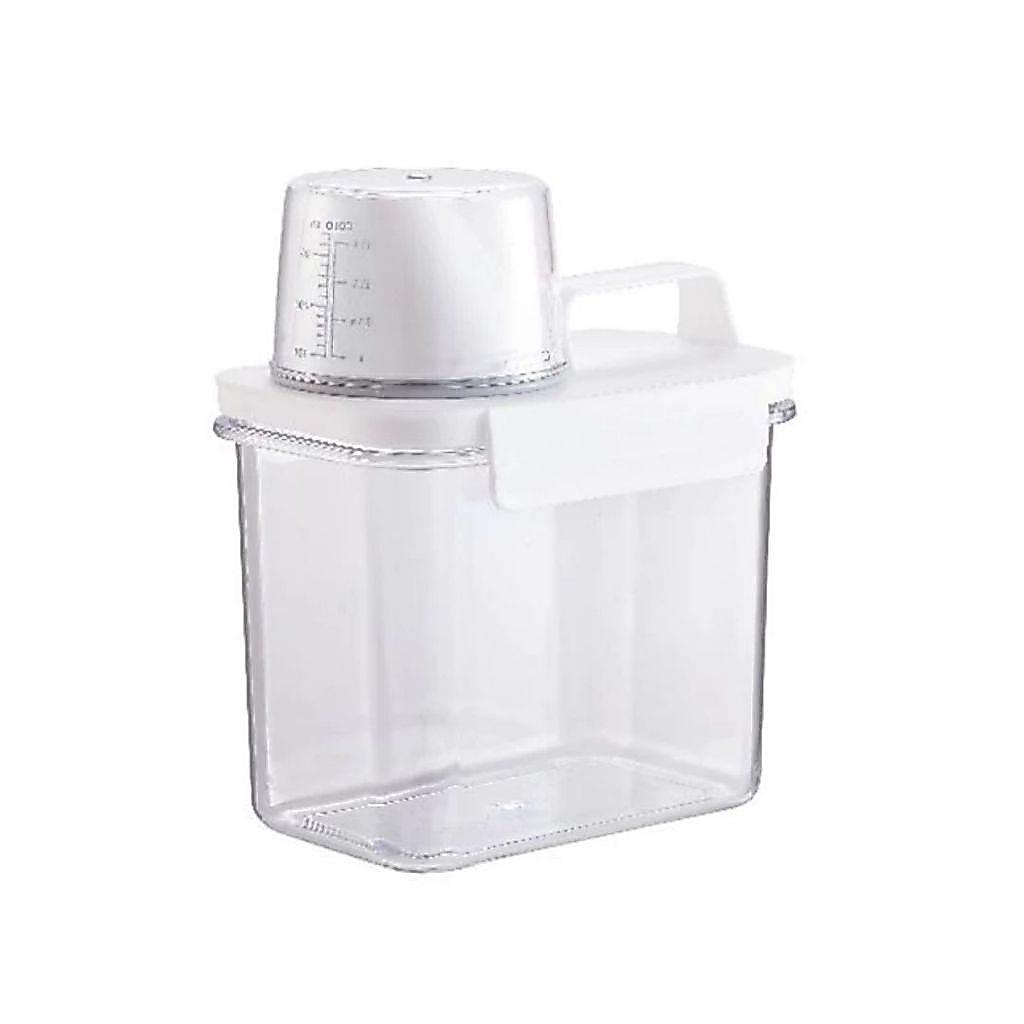 Pote com Copo Medidor Trava Dispenser Organizador Lavanderia Amaciante, Sabão em Pó Oikos 1100ml