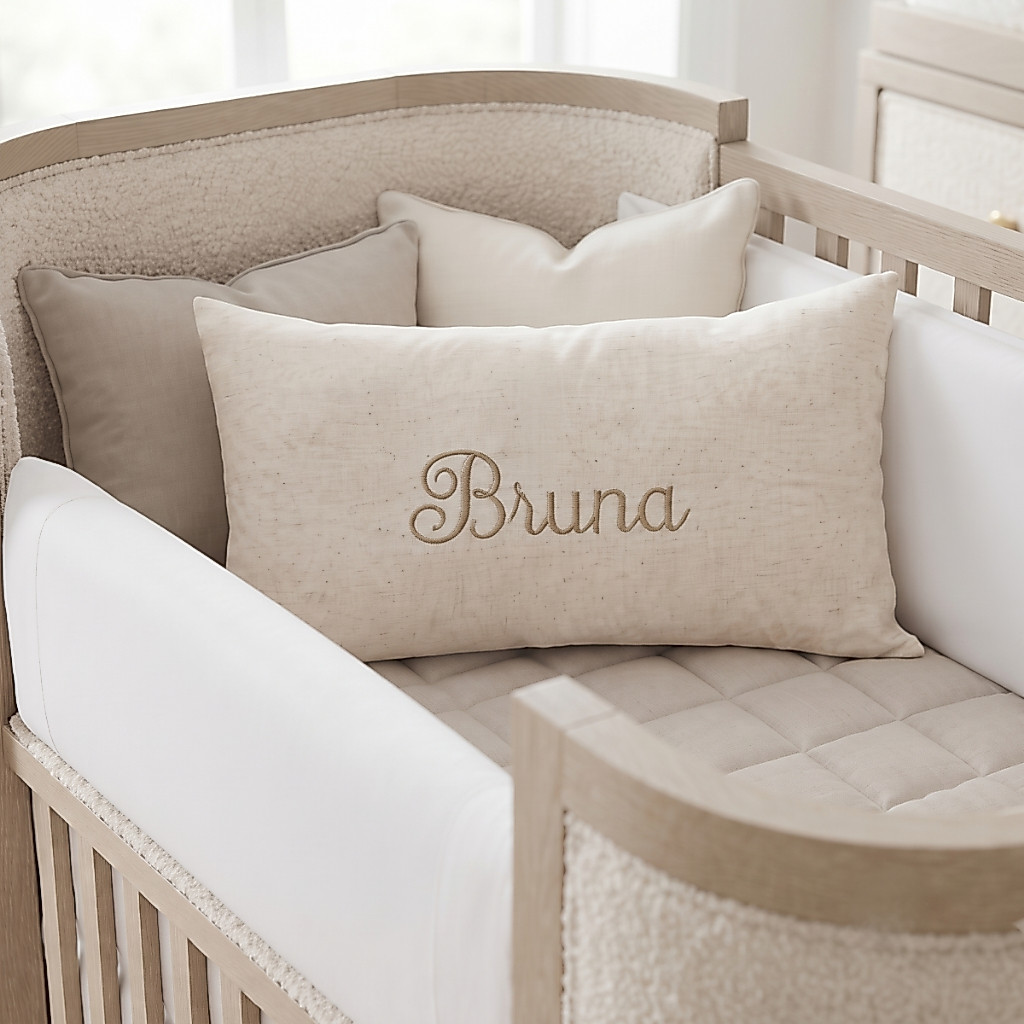 Almofada Decorativa Personalizada Bordada com Nome Iniciais 100% Algodão Zíper Enchimento Removível